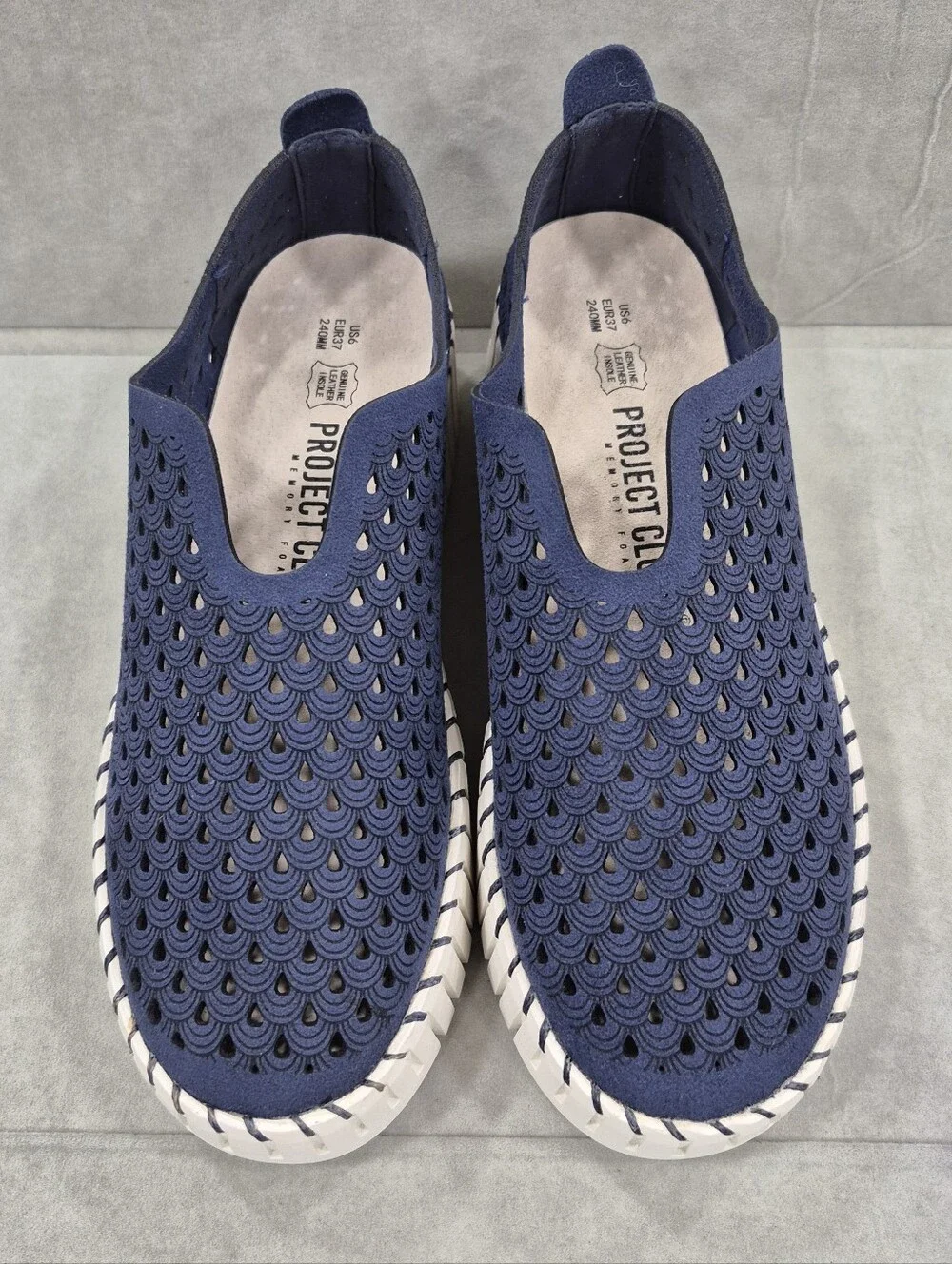Project Cloud Darcy platform shoes women's 6 navy blue white slip on breathable